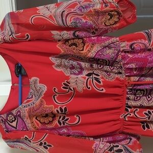 ENFOCUS STUDIO LADIES SHEER BLOUSON PAISLEY DRESS/ORANGE PAISLEY ART/SIZE 6P